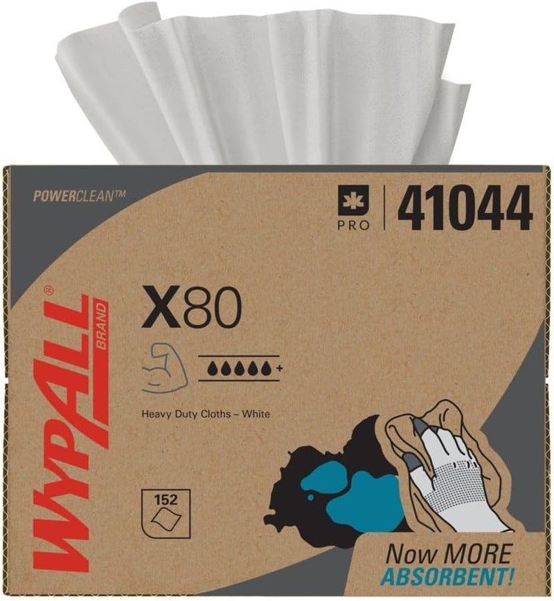 Wypall Kimberly-Clark 41044 X80 Heavy Duty Disposable Cleaning Cloth Wipers - 12.5" x 16.8" - White (Box of 160) - Image 2